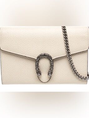 Gucci Dionysus Cream Textured Leather Shoulder Bag with Silver Chain